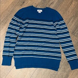 NWOT Cotton Liz Claiborne Blue, White & Black Striped Crewneck Sweater - lighter